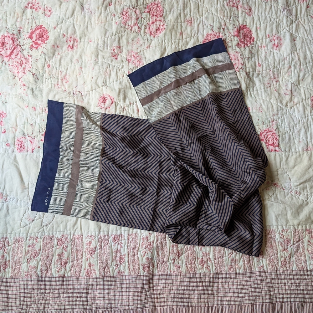 Echo Vintage Navy and Brown Chevron Scarf